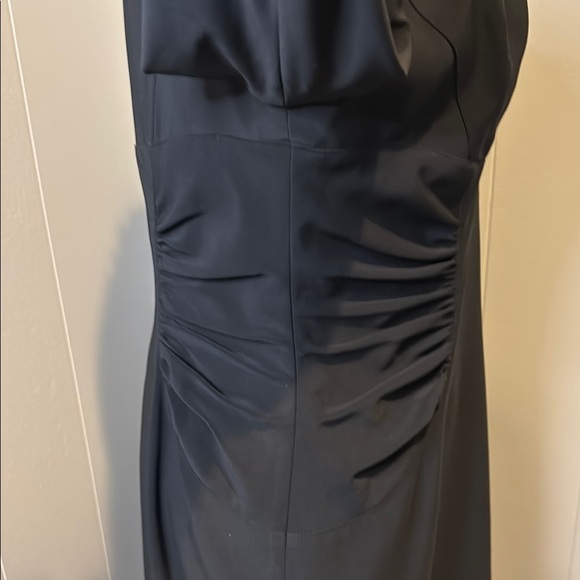Z Adrianna Papell Petite 12 Black Wrap Dress Ruched Sides Cropped Sleeves - Picture 4 of 6